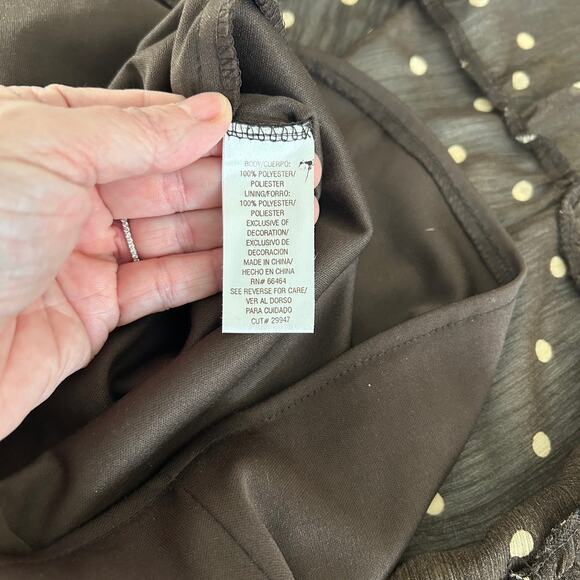 Womens Dress Polka Dot SZ10 Brown 2Piece Slip Sheer Overlay Sleeveless - Picture 5 of 7